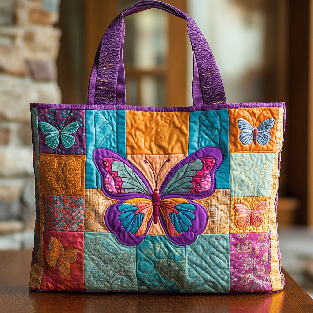 Bolsa Tote Acolchada Mariposa Arcoíris