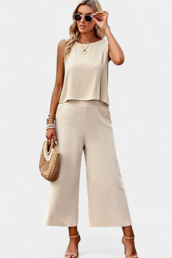 Imelda - Bohemian Linen-Cotton Top and Shorts Matching Set