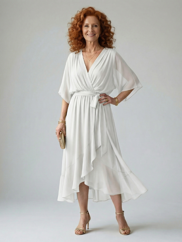 Darla - Draped Midi Dress with Elbow Sleeves
