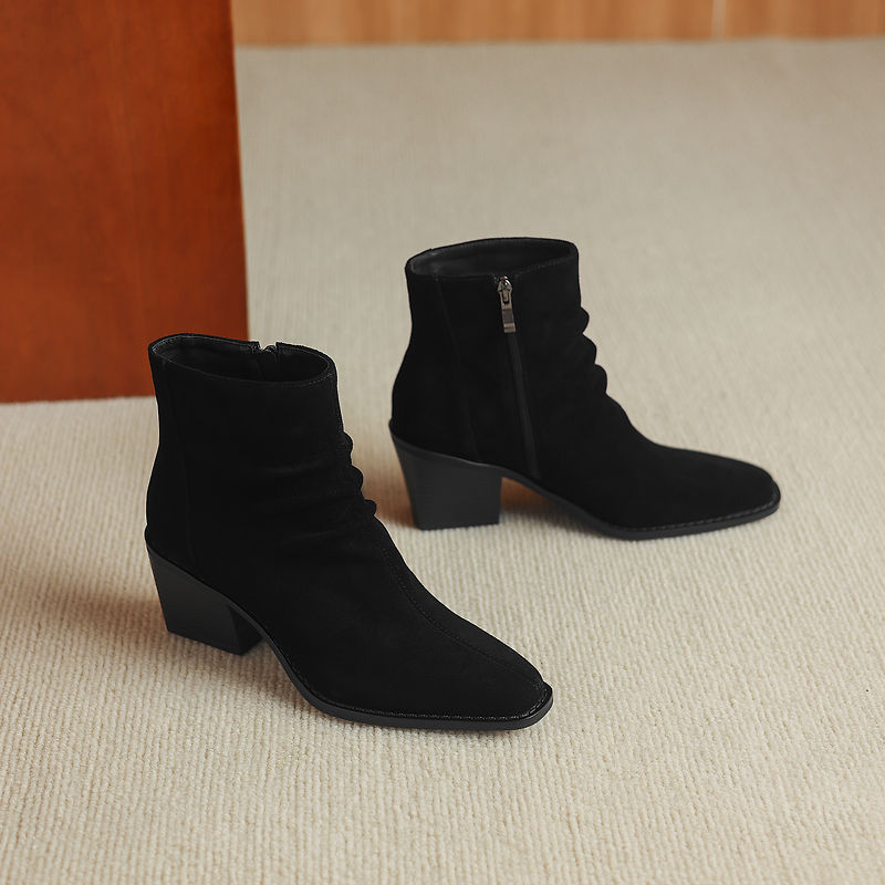 Olive - Genuine Suede Ankle Boots