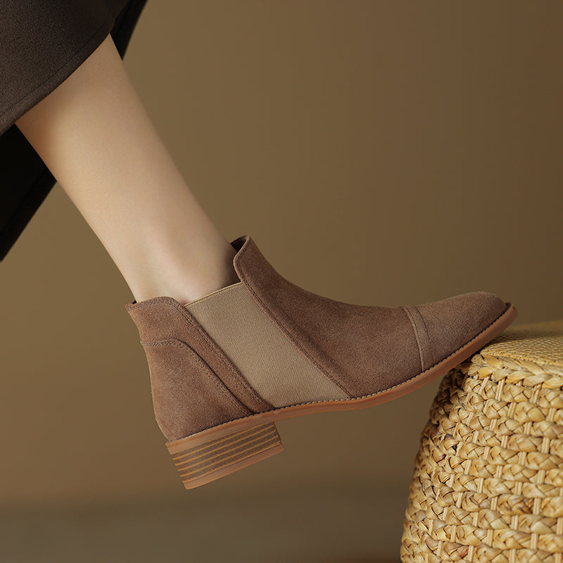 Effie - Genuine Suede Cap Toe Boots