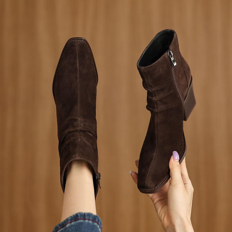Olive - Genuine Suede Ankle Boots