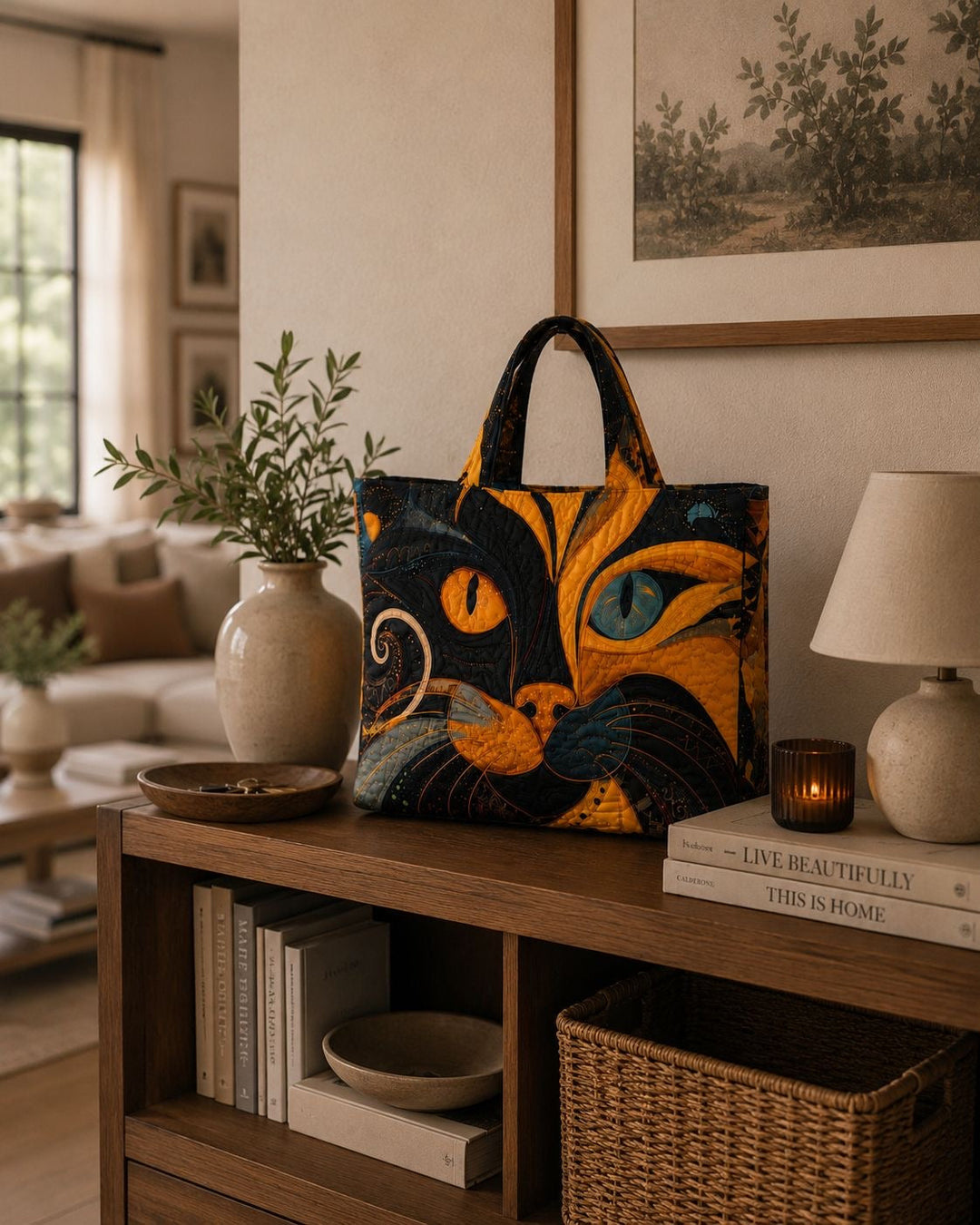 Bolsa Tote Acolchada - Gato Místico