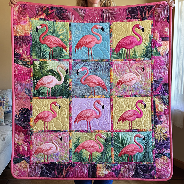 Flamingo Delight Quilted Blanket