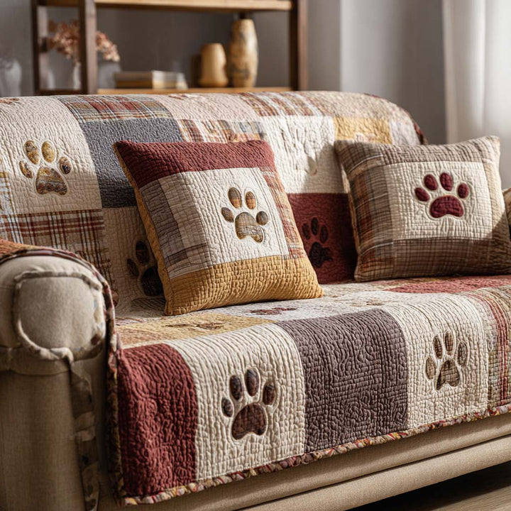 Cute Paw Print Quilted Sofa Cover