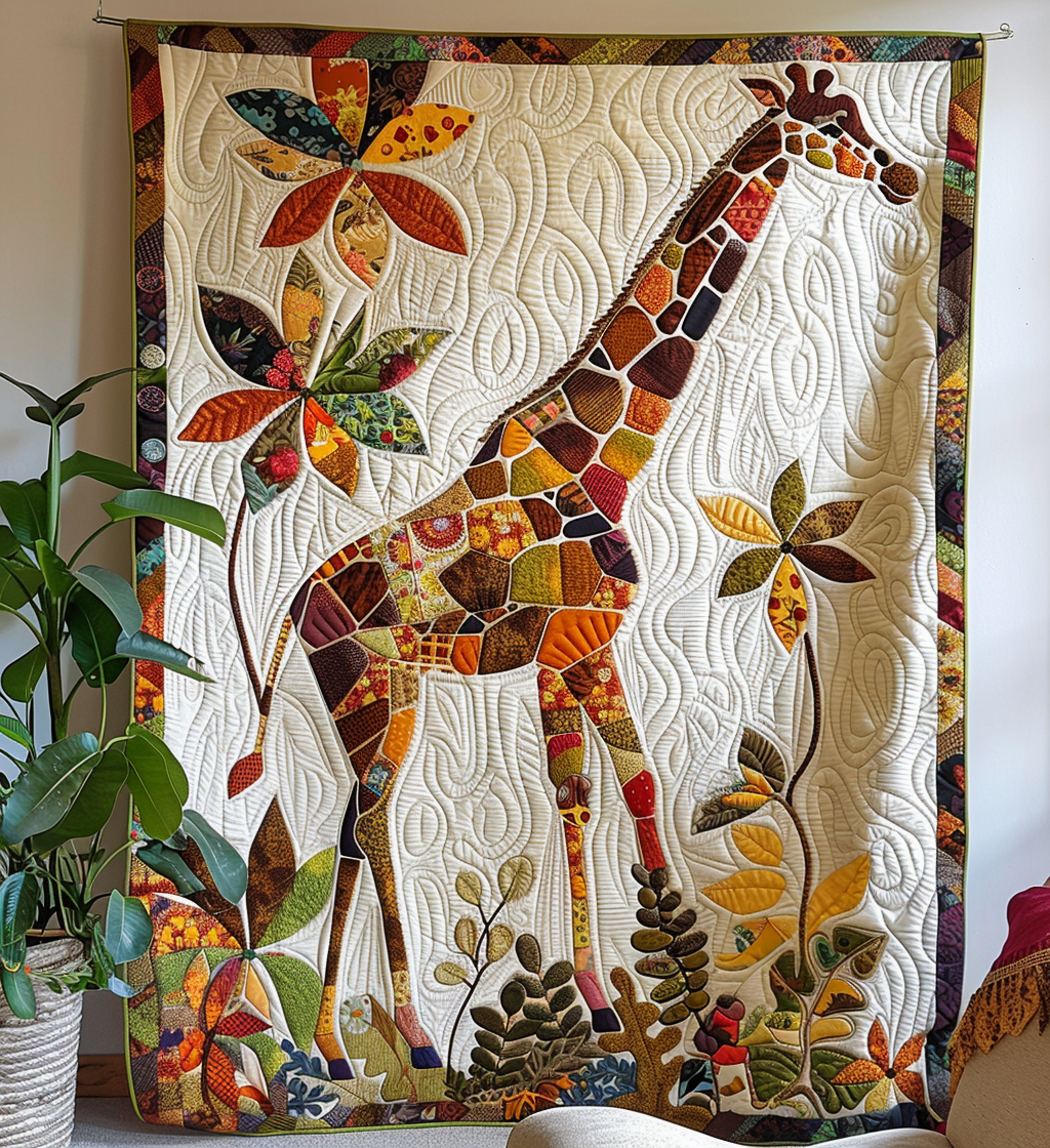 Giraffe Patchwork Quilted Blanket