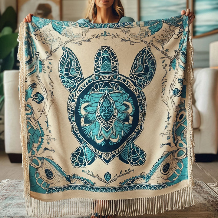 Ancient Swimmer Sea Turtle Woven Blanket