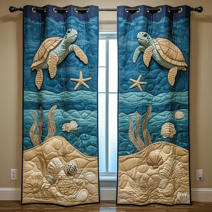 Aquamarine Shell Quilted Curtains