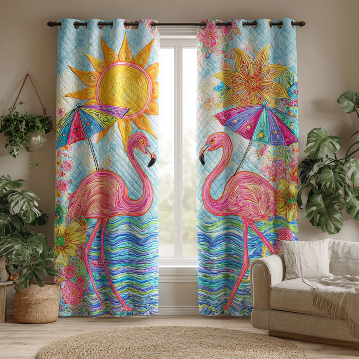 Sky Blue Flamingo Quilted Curtains