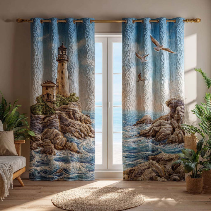 Sky Blue Lighthouse Quilted Curtains