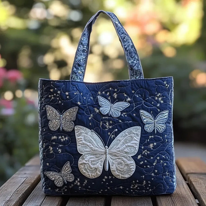 Embroidered Silver Butterfly Shoulder Bag