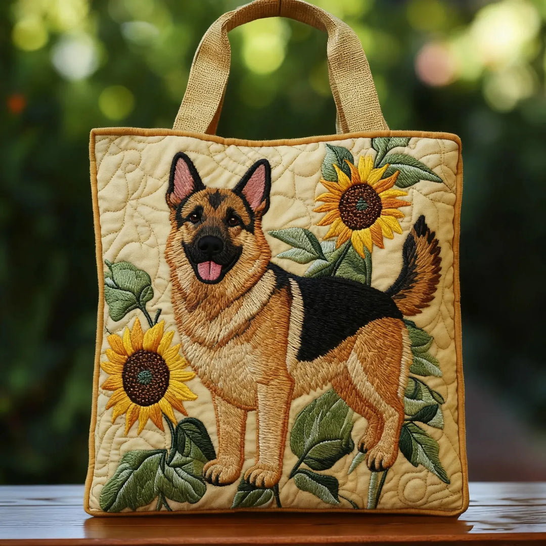 Bolsa Tote Acolchada - Pastor Alemán Floral