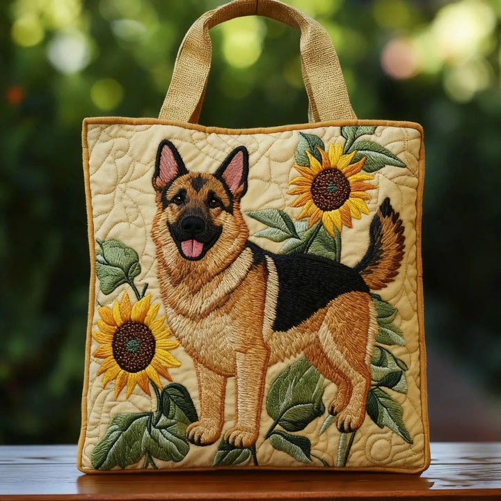Bolsa Tote Acolchada - Pastor Alemán Floral