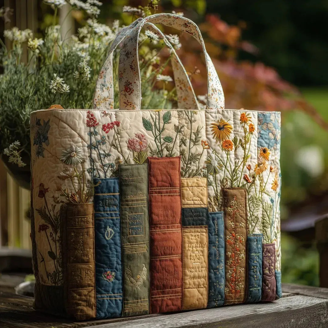 Bolsa Tote Acolchada - Libros y Flores