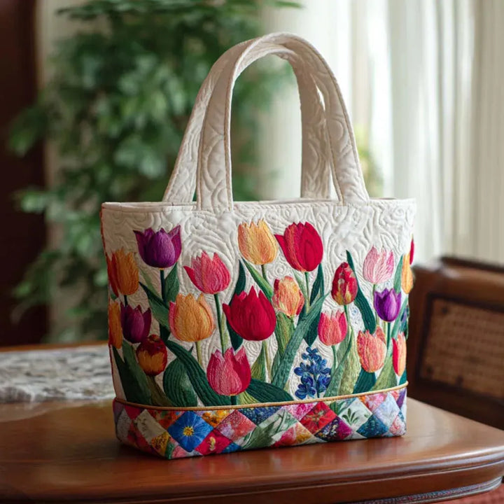 Bolsa Tote Acolchada - Jardín de Tulipanes