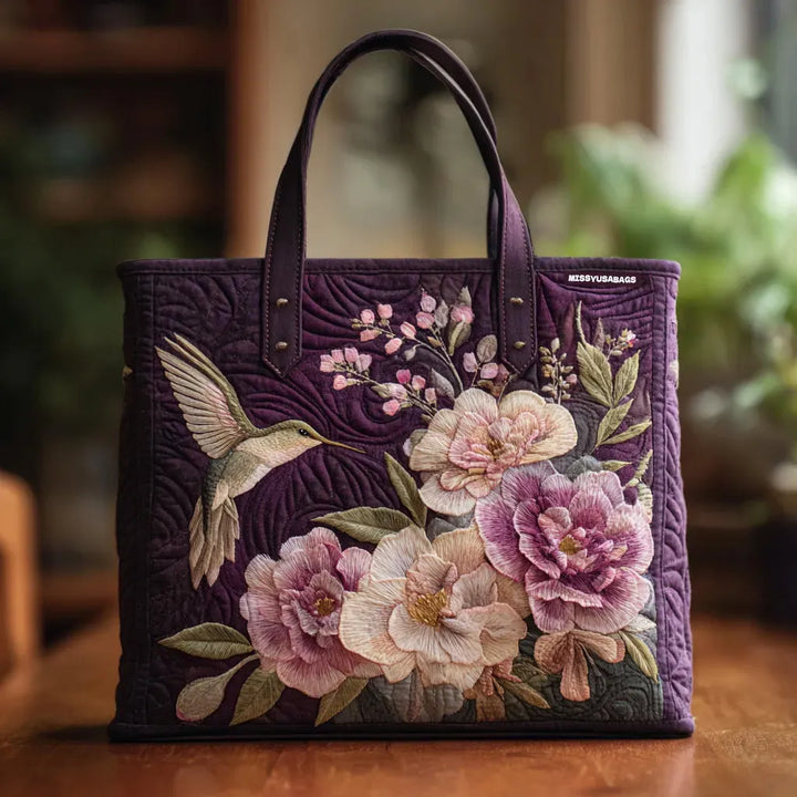 Bolsa Tote Acolchada - Colibríes y Orquídeas