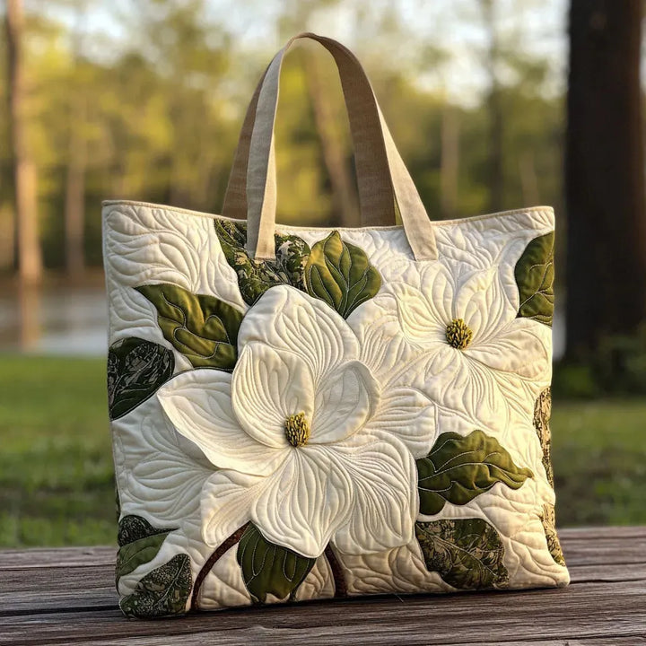 Bolsa Tote Acolchada - Elegantes Lirios Blancos