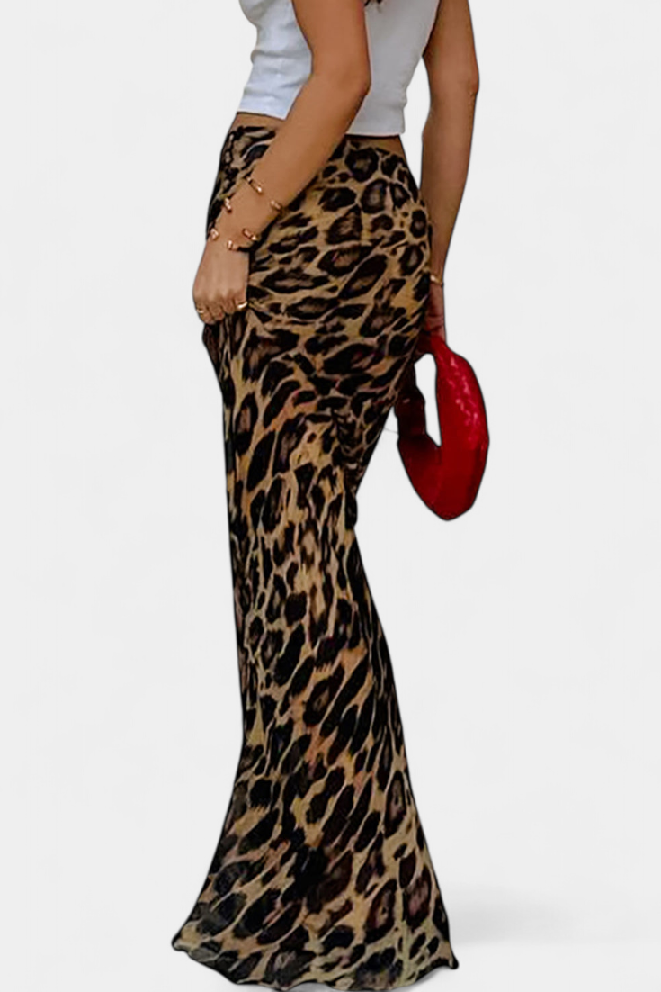 Aviva - Slim Leopard Print Maxi Skirt