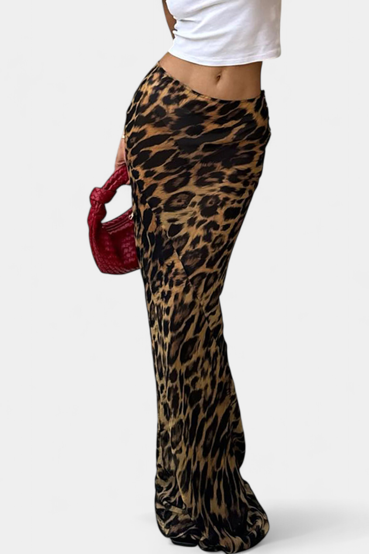 Aviva - Slim Leopard Print Maxi Skirt