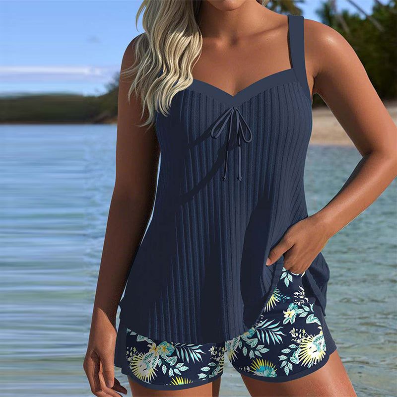 Anabel - Striped Tankini Two-Piece Set