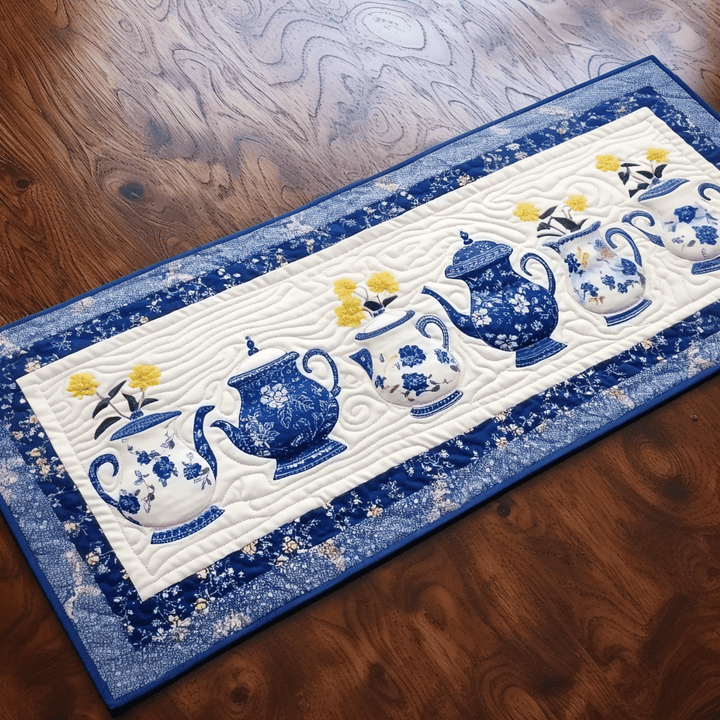 Blue Patchwork Teapot Table Runner