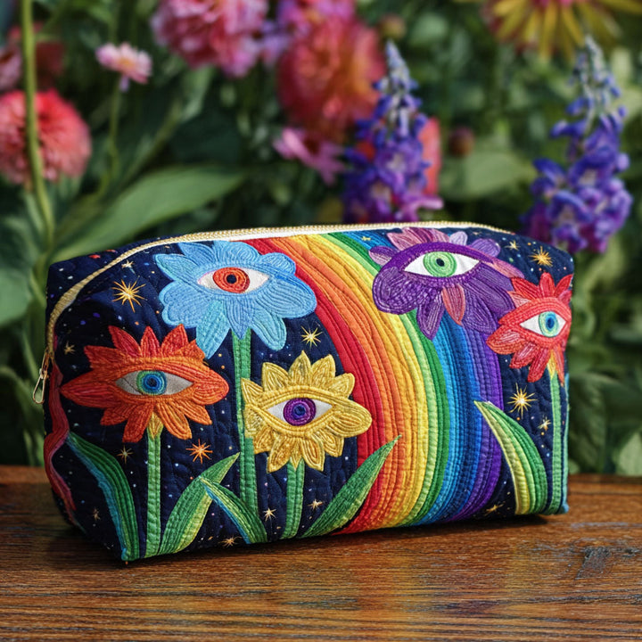 Boho Mushroom Quilted Makeup Bag