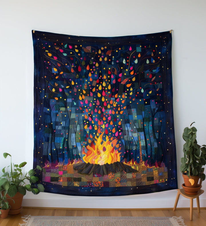 Bonfire Night Camping Quilted Blanket