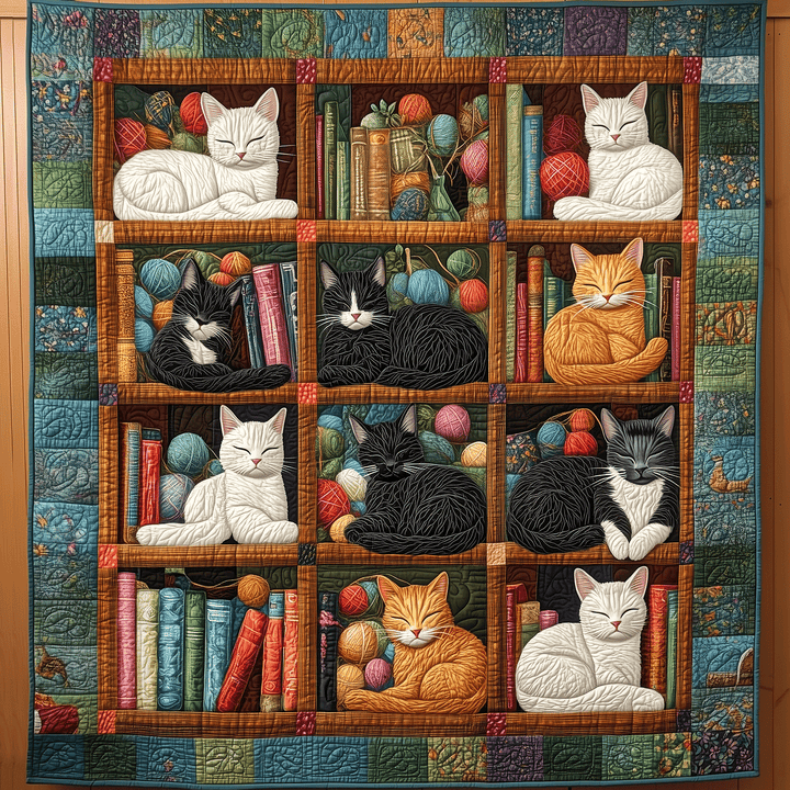 Wise Book Cat Quilted Blanket