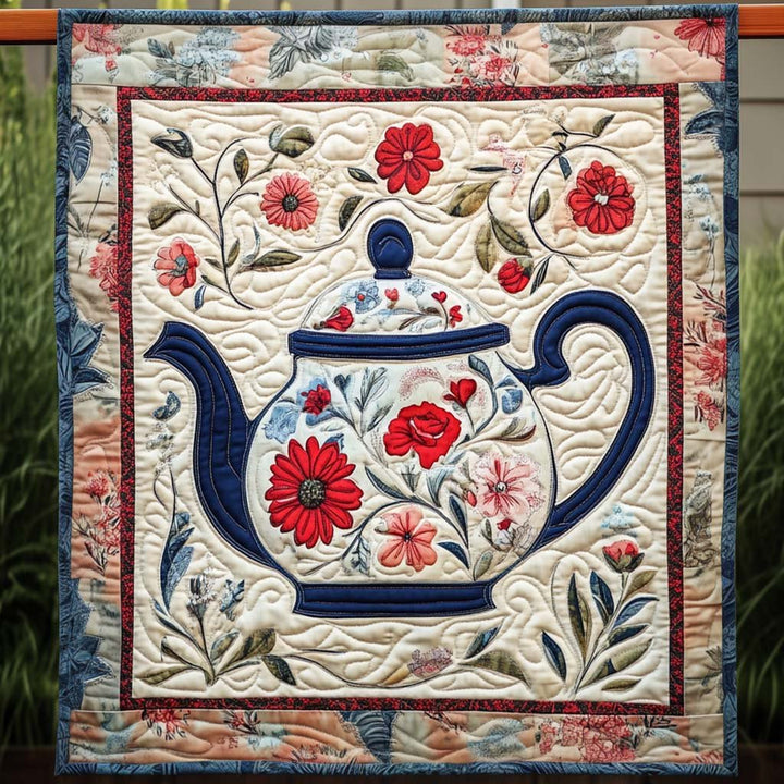 Floral Teapot Art Quilt Wall Hanging
