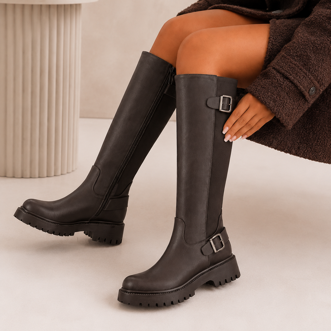 Dorothea - Tall Buckle Moto Boots