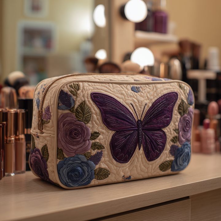 Quilted Butterfly Makeup Bag