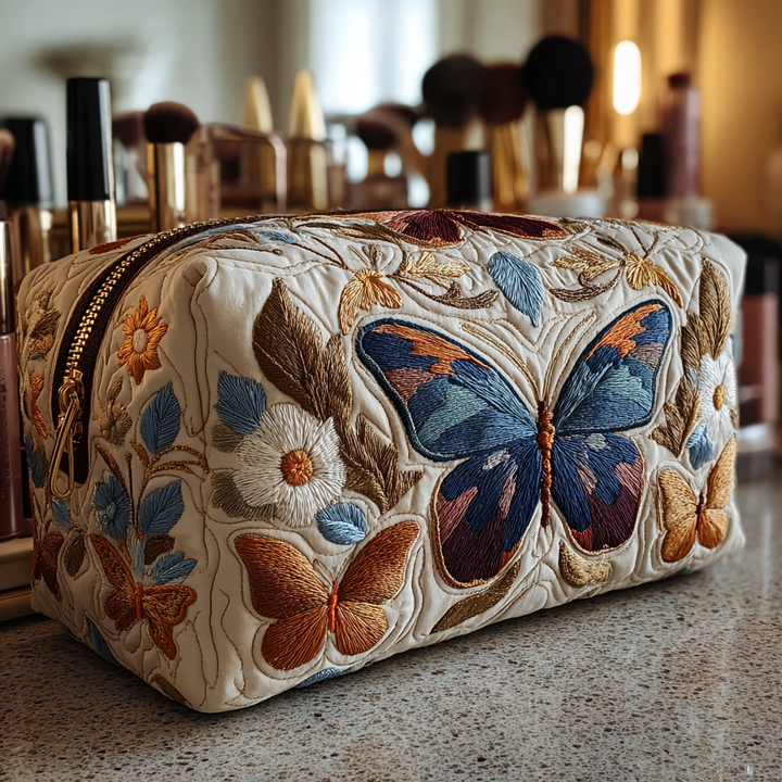 Butterfly Whisper Quilted Makeup Clutch