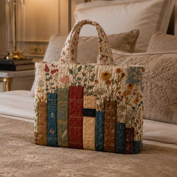 Bolsa Tote Acolchada - Libros y Flores
