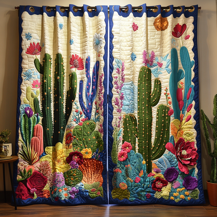 Cactus Blossoms Quilted Curtains
