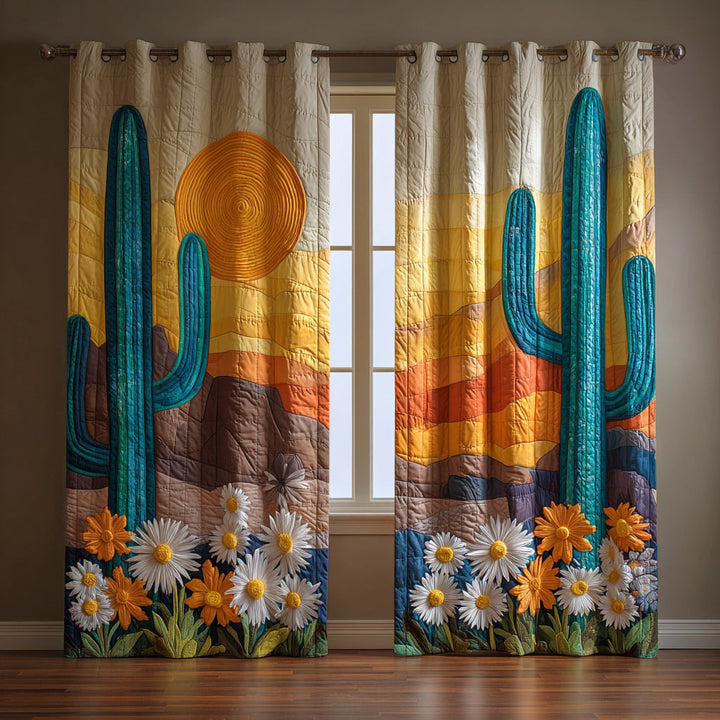 Turquoise Striped Cactus Meadow Quilted Curtains