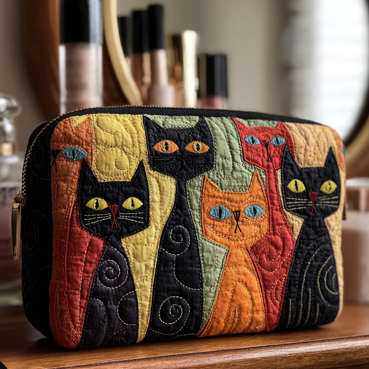 Cat Face Quilted Makeup Bag