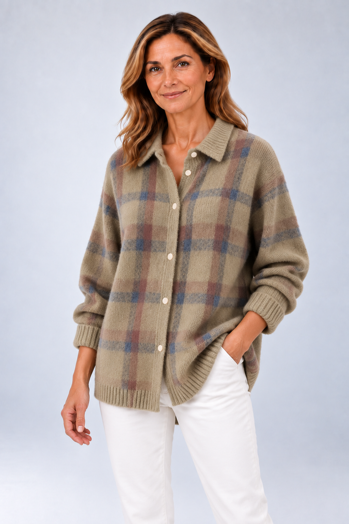 Dora - Green Plaid Knit Cardigan