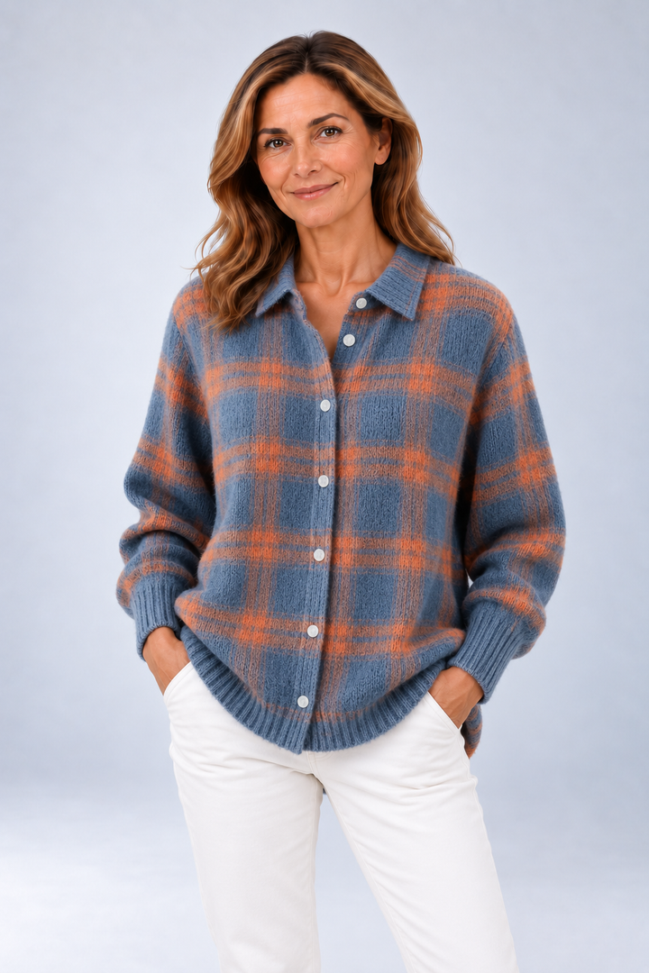 Kamila - Blue Plaid Knit Cardigan