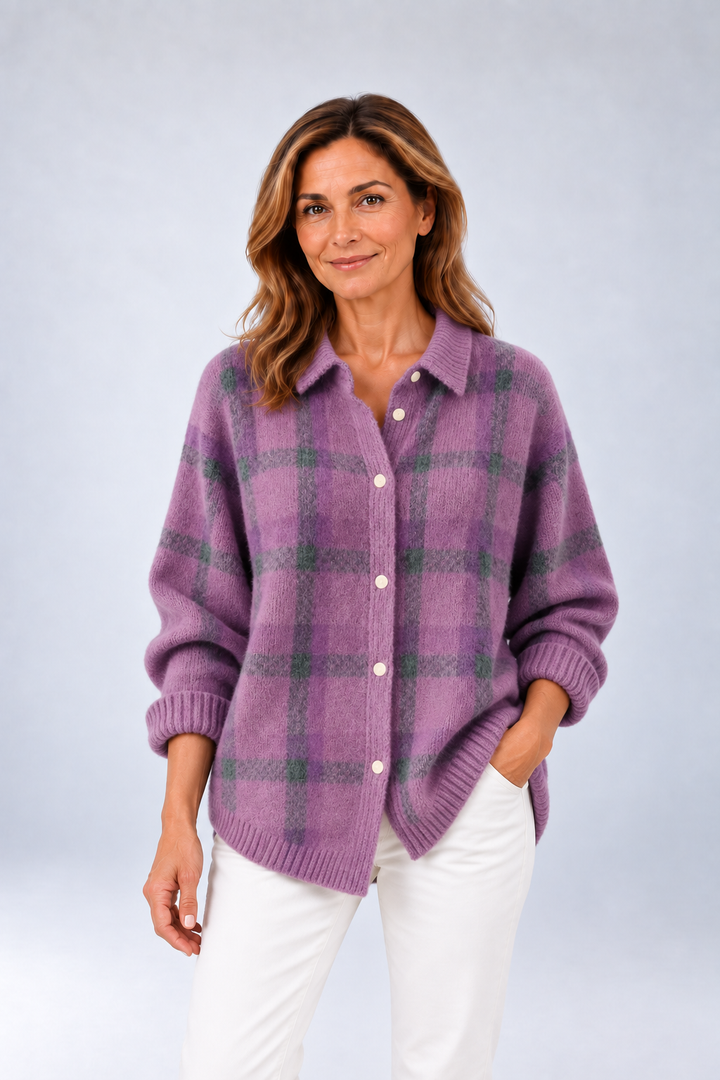 Eleanora - Purple Plaid Knit Cardigan
