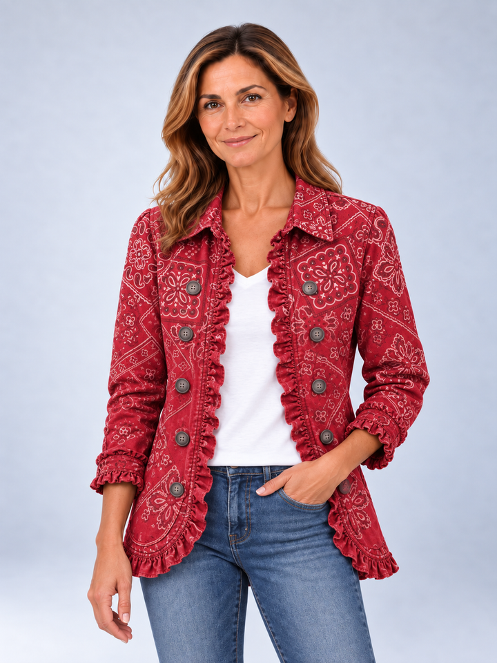 Amity - Red Gradient Ruffle-Trim Jacket