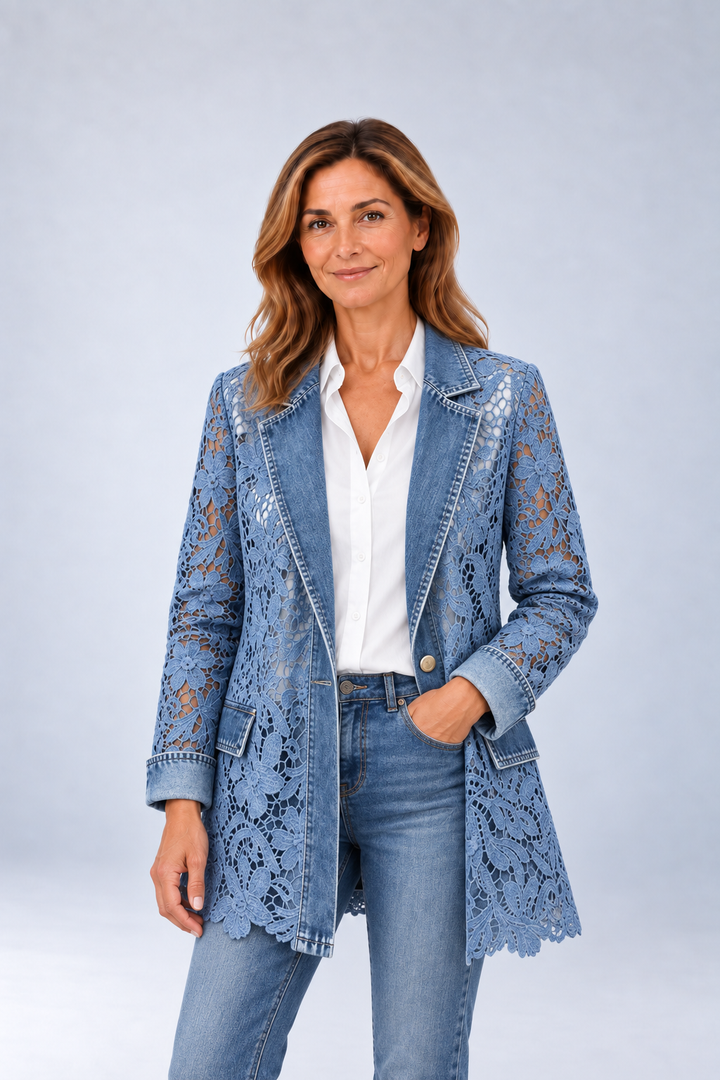 Rosamund - Denim Blue Floral Lace Blazer