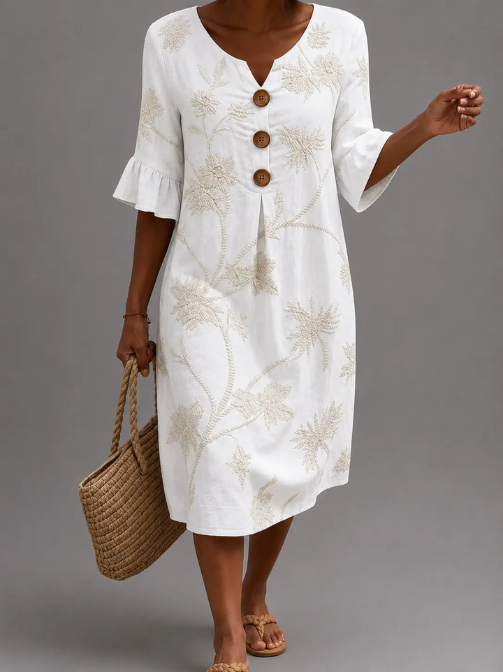 May - White Floral Puff Sleeve Dress