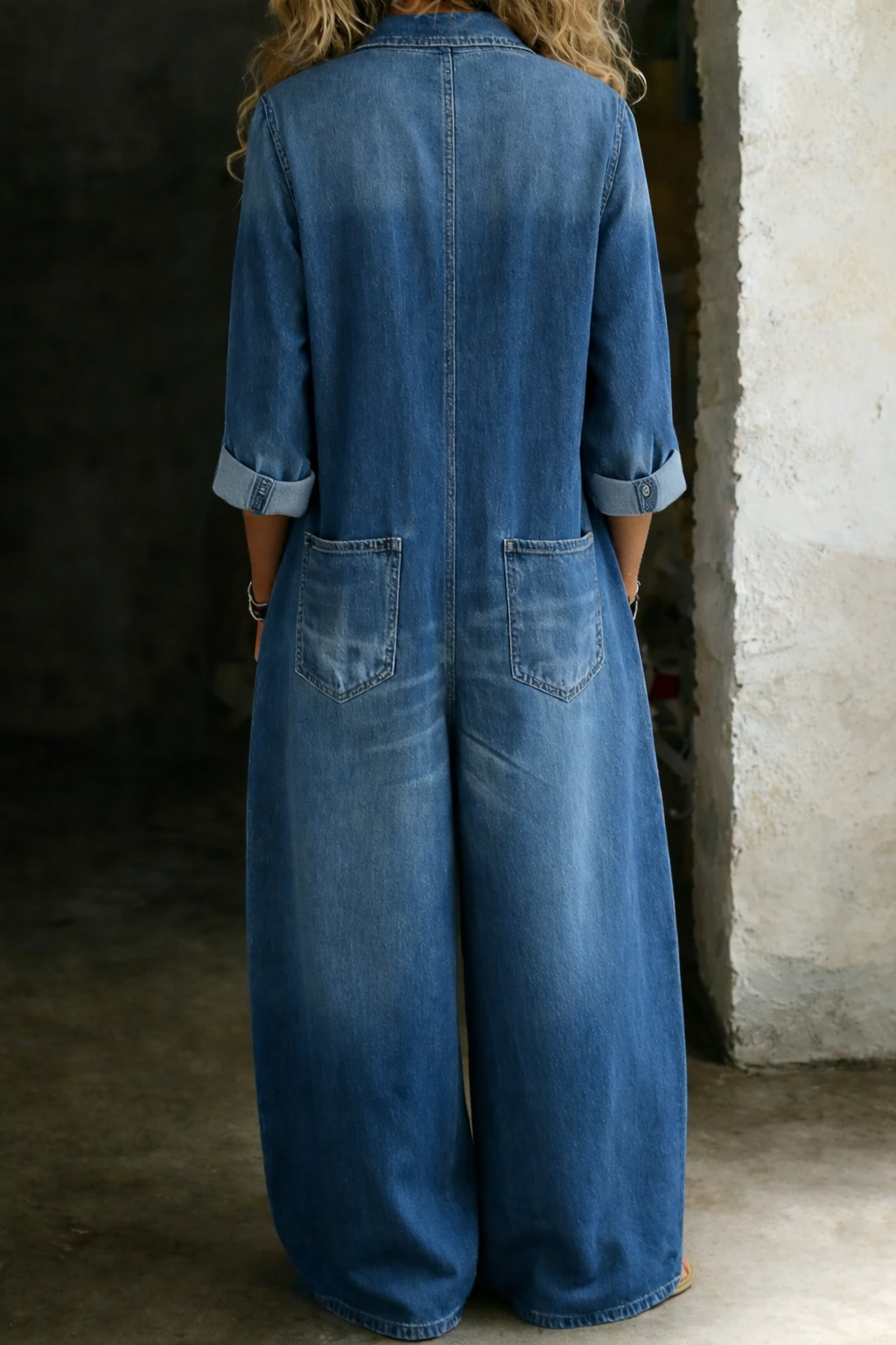 Alfreda - Long Belted Denim Jumpsuit