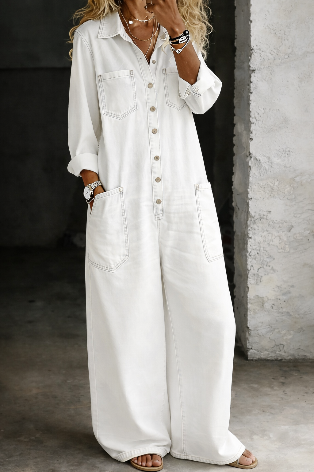Alfreda - Long Belted Denim Jumpsuit