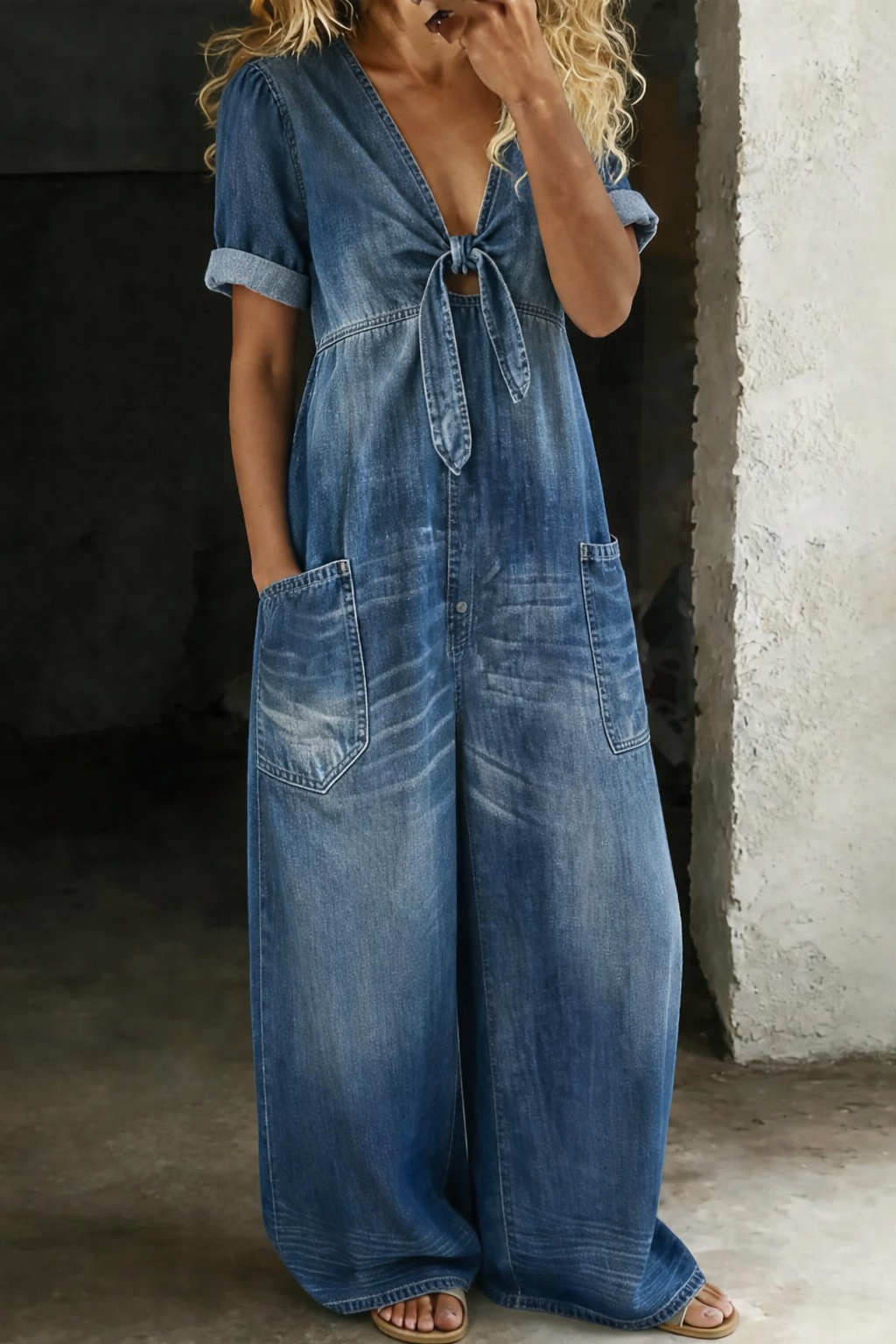 Arabella - Belted Denim Jumpsuit
