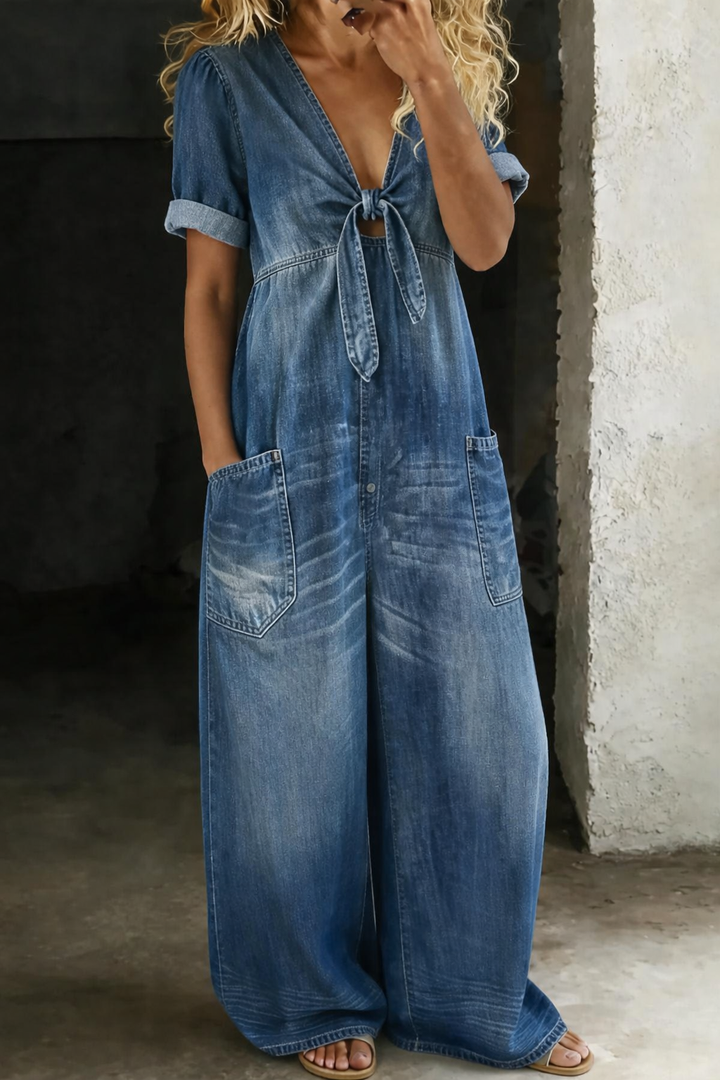 Arabella - Belted Denim Jumpsuit