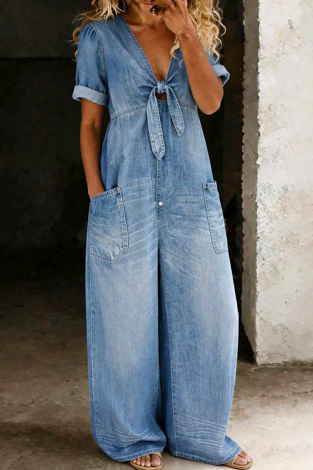 Arabella - Belted Denim Jumpsuit