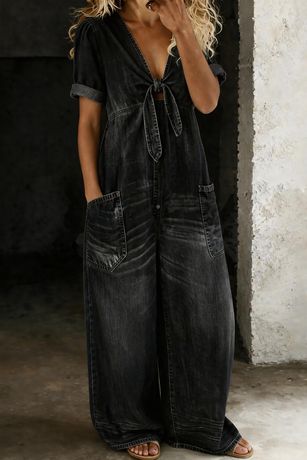 Arabella - Belted Denim Jumpsuit