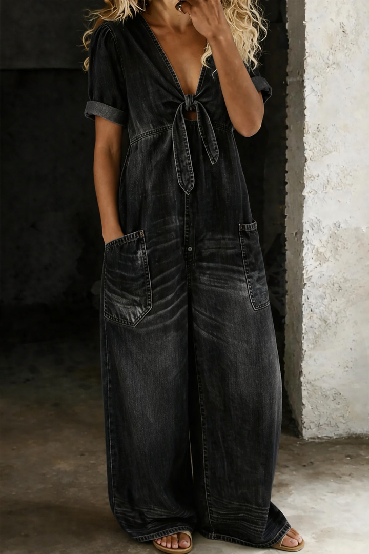 Arabella - Belted Denim Jumpsuit