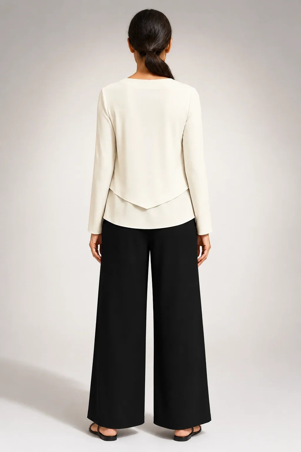 Alana - Off-White Square-Neck Top and Wide-Leg Pants Set